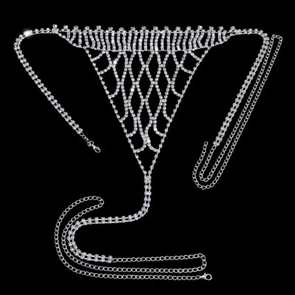 Tassel Underwear Rhinestone Bra Thong Lingerie Body Chain Bikini Body Jewelry - Picture 6 of 7